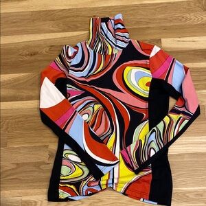 Colorful Abstract Patterned Turtleneck Top